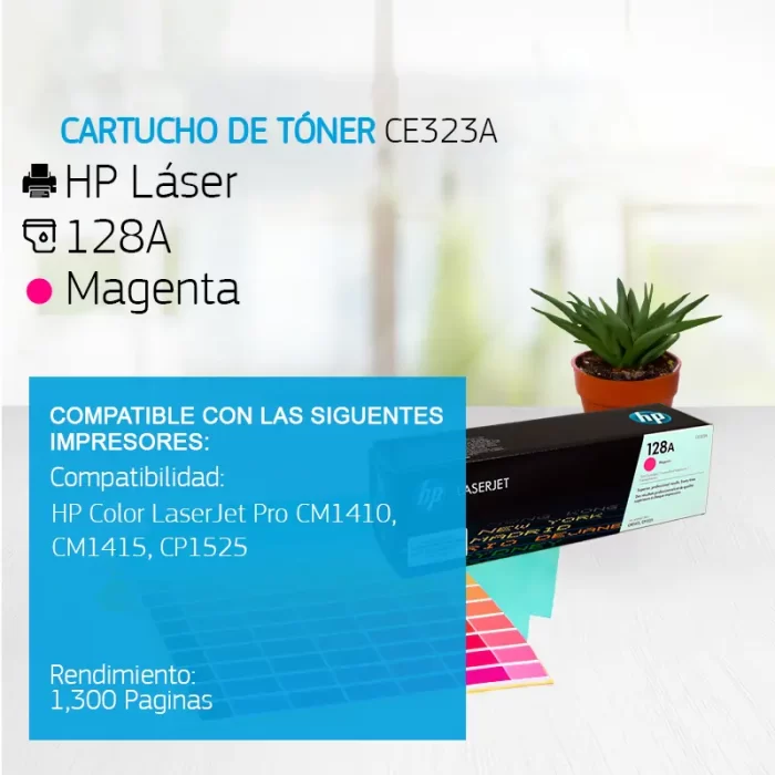 Cartucho de Tóner HP 128A Magenta CE323A 1,300 Páginas
