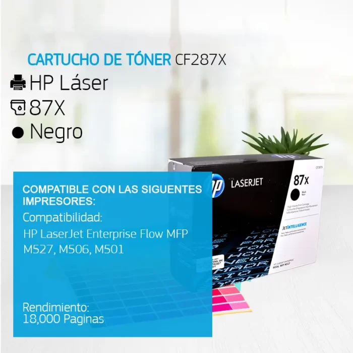 Cartucho de Tóner HP 87X Negro CF287X 18,000 Paginas