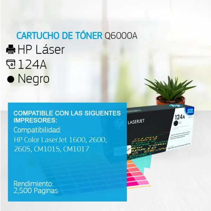 Cartucho de Tóner HP 124A Negro Q6000A 2,500 Paginas