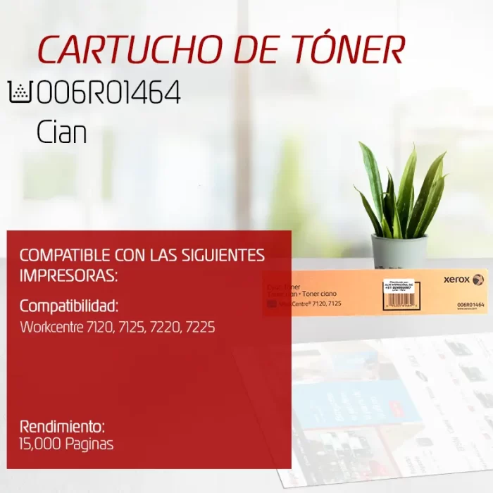 CARTUCHO DE TONER XEROX 006R01464 CYAN WC 7120 1.500 PAGINAS