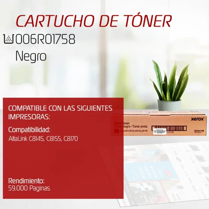 CARTUCHO DE TONER XEROX 006R01758 NEGRO Altalink C8170 59,000 Paginas