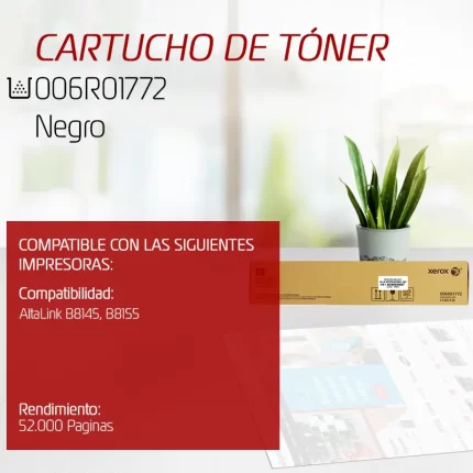 CARTUCHO DE Tóner Xerox 006R01772 Black Para AltaLink B8145, B8155 (52,000 Pag)