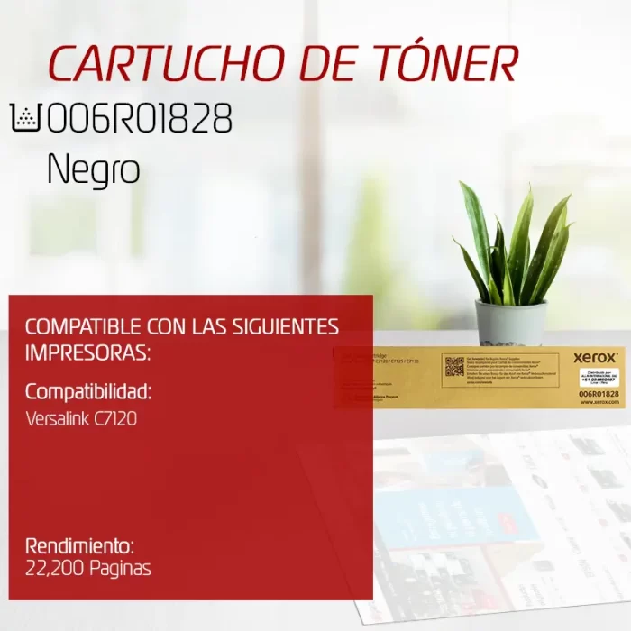 CARTUCHO DE Toner Xerox 006R01828 Negro Versalink C7120 22,200 Paginas