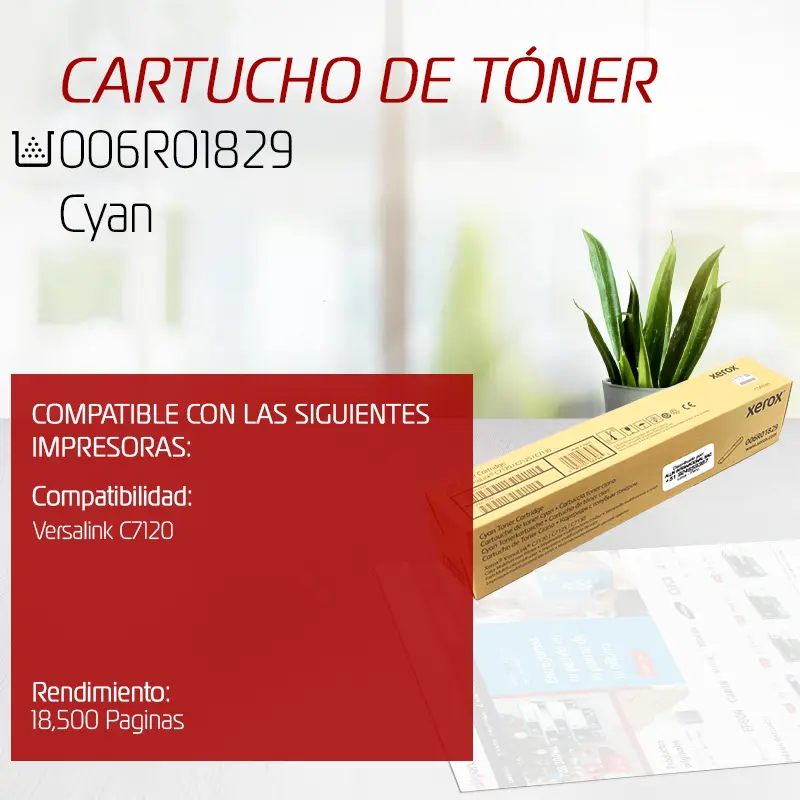 CARTUCHO DE Toner Xerox 006R01829 Cyan Versalink C7120 18,500 Paginas