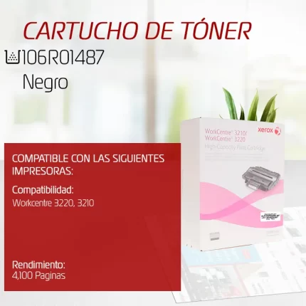 CARTUCHO DE TONER XEROX 106R01487 NEGRO WC 3220 4.100 PAGINAS