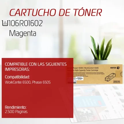 CARTUCHO DE TONER XEROX 106R01602 MAGENTA PHASER 6505 2.500 PAGINAS