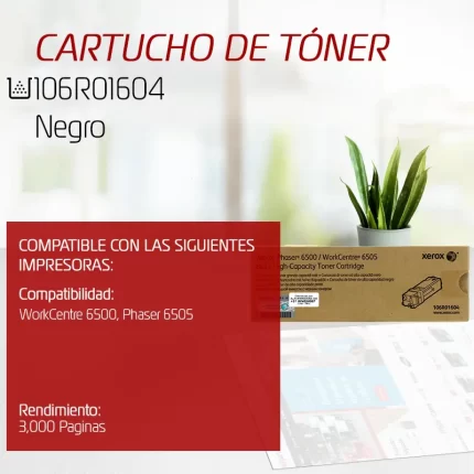 CARTUCHO DE TONER XEROX 106R01604 NEGRO PHASER 6505 3.000 PAGINAS