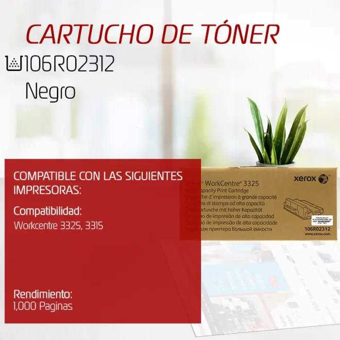 CARTUCHO DE TONER XEROX 106R02312 NEGRO 11.000 PAGINAS