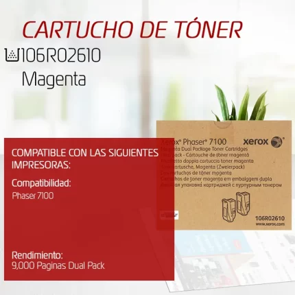 CARTUCHO DE TONER XEROX 106R02610 MAGENTA DUAL PACK PARA PHASER 7100
