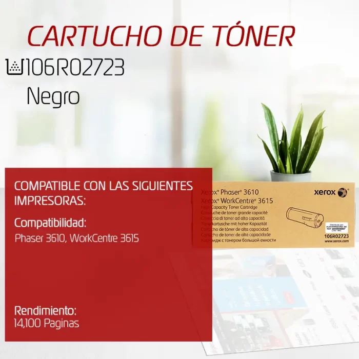 CARTUCHO DE TONER XEROX 106R02723 NEGRO 14.000 PAGINAS