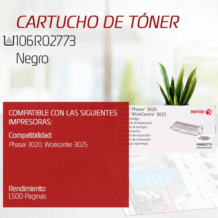 Cartucho de TONER XEROX 106R02773 NEGRO 1.500 PAGINAS