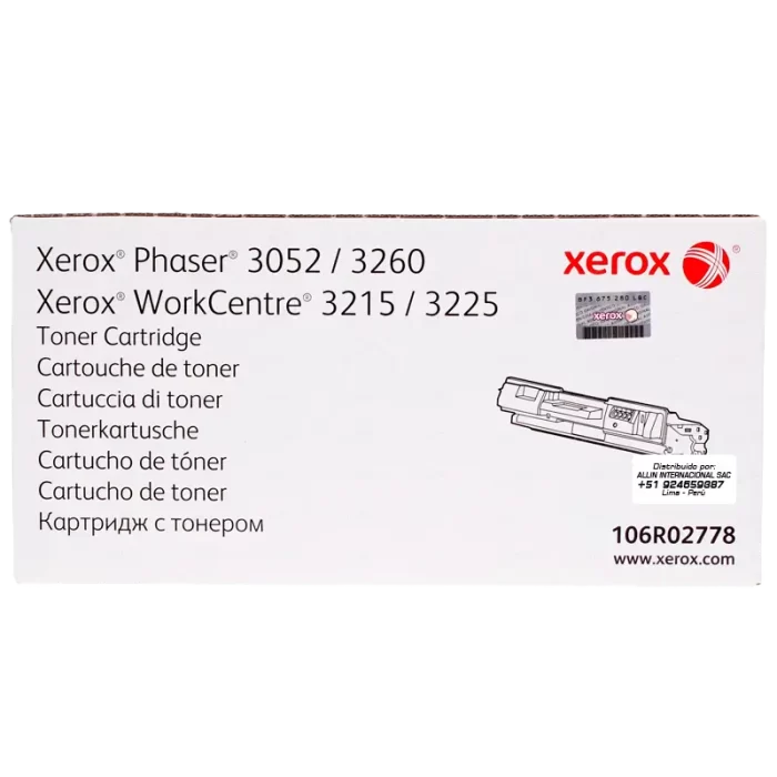 Cartucho de TONER XEROX 106R02778 NEGRO 3,000 páginas