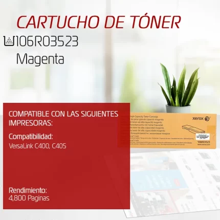 CARTUCHO DE TONER XEROX 106R03523 MAGENTA PARA C400/C405
