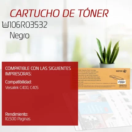 CARTUCHO DE TONER XEROX 106R03532 NEGRO PARA C400/C405 10,500 paginas