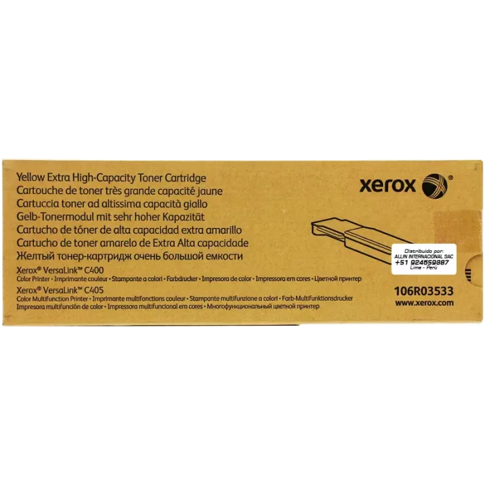 CARTUCHO DE TONER XEROX 106R03533 YELLOW PARA C400/C405 8,800 PAGINAS