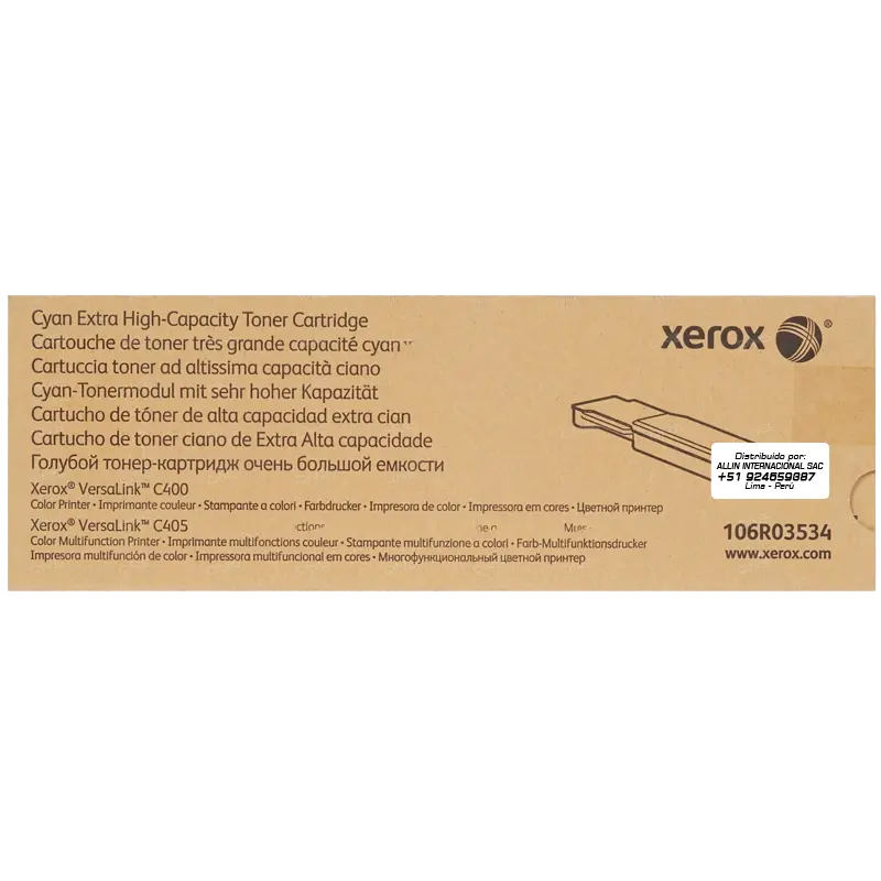 CARTUCHO DE TONER XEROX 106R03534 CYAN PARA C400/C405 8,800 Paginas