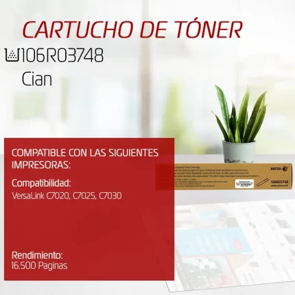CARTUCHO DE TONER XEROX 106R03748 CYAN PARA VERSALINK C7020 C7025 C7030