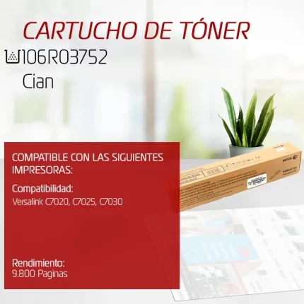 CARTUCHO DE TONER XEROX 106R03752 CYAN PARA VERSALINK C7020 C7025 C7030