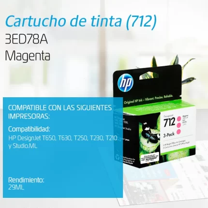 TINTA HP 3ED78A 712 DESIGNJET 3 PACK 29ml MAGENTA