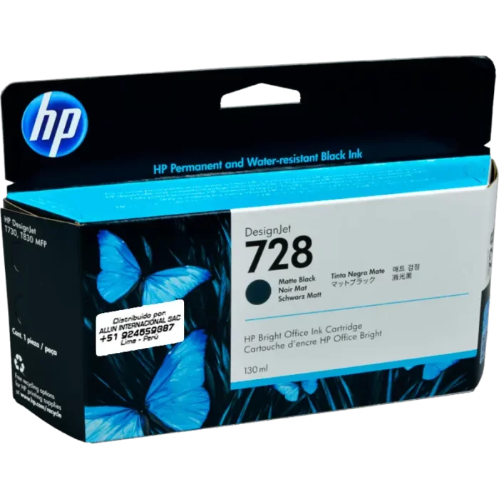 TINTA HP 3WX25A 728 130ML MATTE BLACK