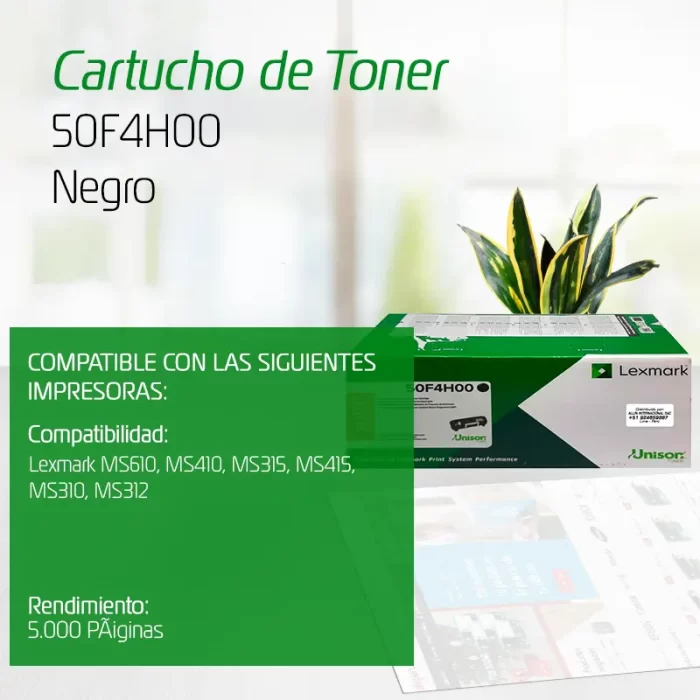 TONER LEXMARK 50F4H00 504H NEGRO 5.000 PAGINAS