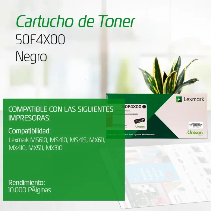 TONER LEXMARK 50F4X00 504X NEGRO 10,000 PAGINAS