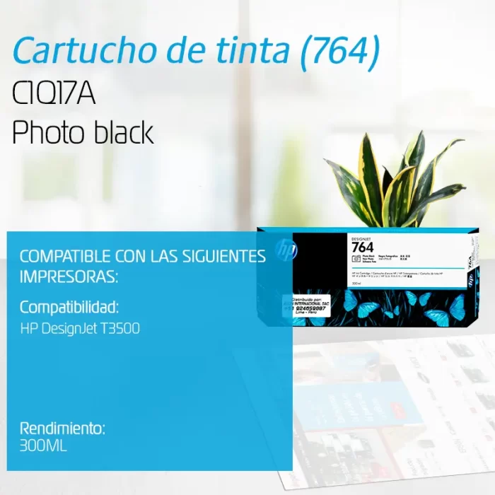 TINTA HP 764 C1Q17A PHOTO BLACK 300ML HP DESIGNJET T3500