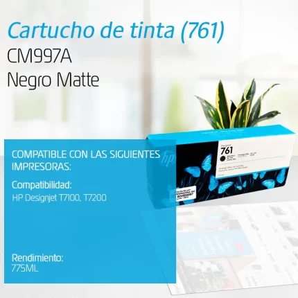 TINTA HP CM997A 761 MATTE BLACK DESIGNJET T7100 775ML