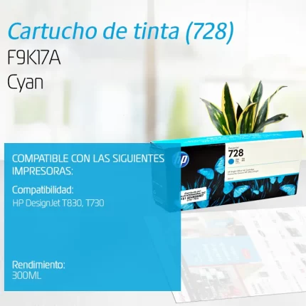 TINTA HP F9K17A 728 CYAN T730/T830 300ML