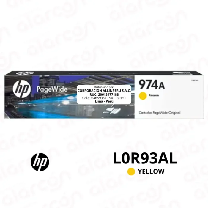 Tinta HP 974A Yellow L0R93AL PageWide 452DW 3,000 Pág.