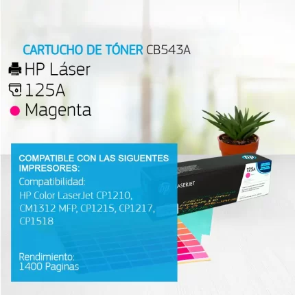 Cartucho de Tóner HP 125A Magenta CB543A 1,400 Paginas