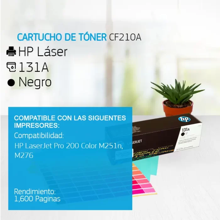 Cartucho de Tóner HP 131A Negro CF210A 1,600 Paginas