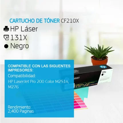 Cartucho de Tóner HP 131X Negro CF210X 2,400 Paginas