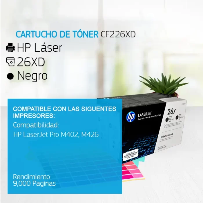 Cartucho de Tóner HP 26XD Negro CF226XD 18,000 Paginas