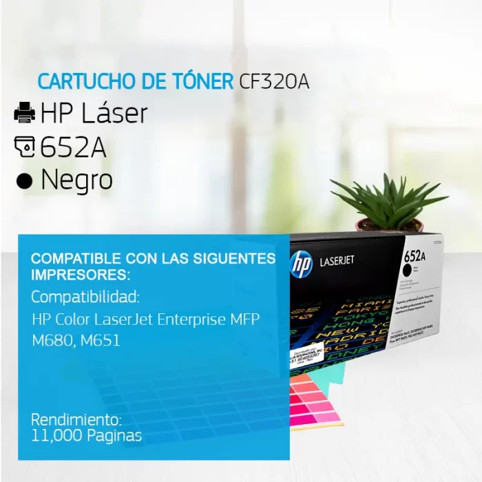 Cartucho de Tóner HP 652A Negro CF320A 11,000 Paginas