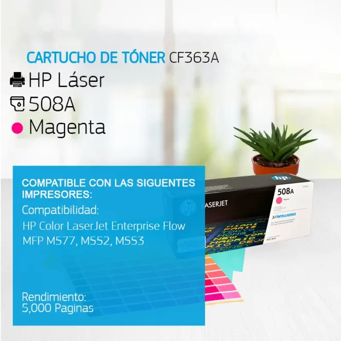 Cartucho de Tóner HP 508A Magenta CF363A 5,000 Paginas