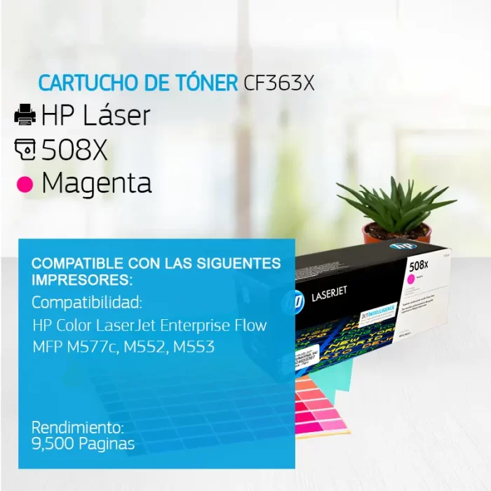 Cartucho de Tóner HP 508X Magenta CF363X 9,500 Paginas
