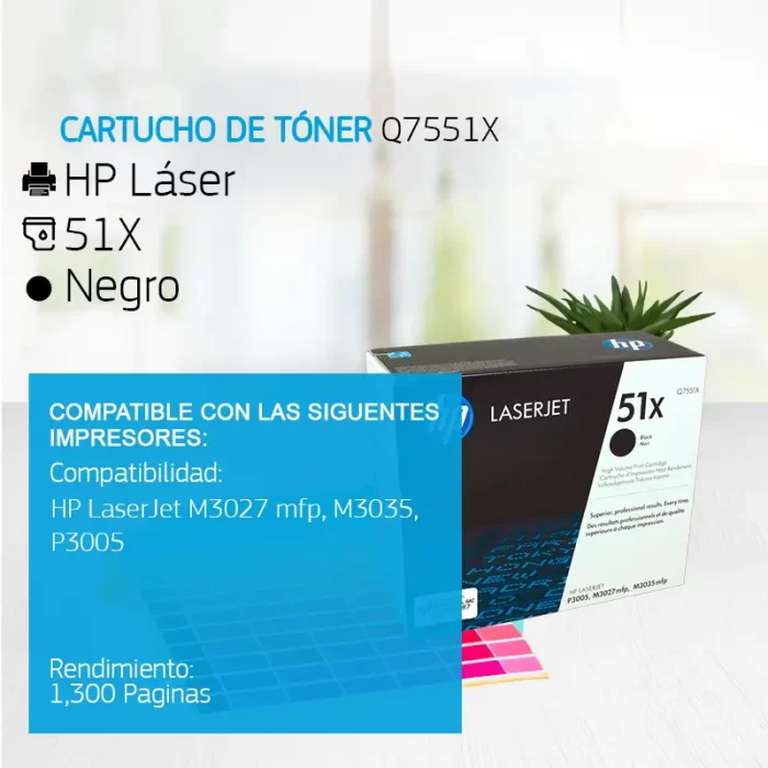 Cartucho de Tóner HP 51X Negro Q7551X 1,300 Paginas