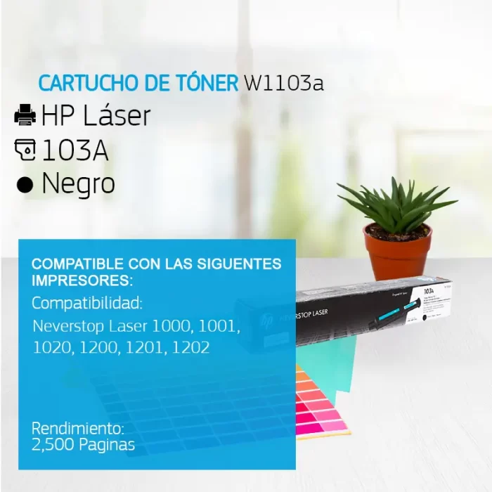 Cartucho de Tóner HP 103A Negro W1103A 2,500 Paginas