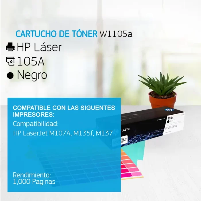 Cartucho de Tóner HP 105A Negro W1105A 1,000 Paginas