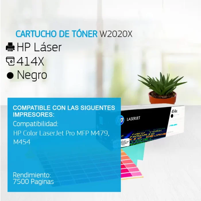 Cartucho de Tóner HP 414X Negro W2020X 7,500 Paginas