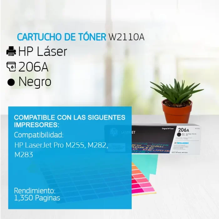 Cartucho de Tóner HP 206A Negro W2110A 1,350 Paginas