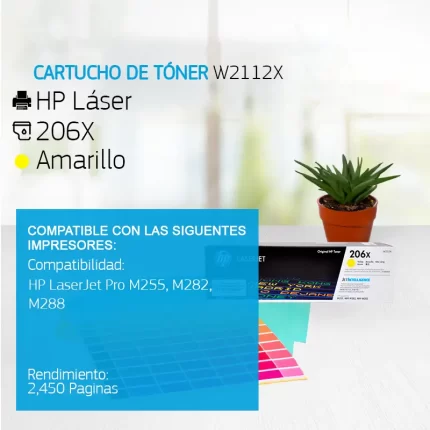 Cartucho de Tóner HP 206X Amarillo W2112X 2,450 Paginas