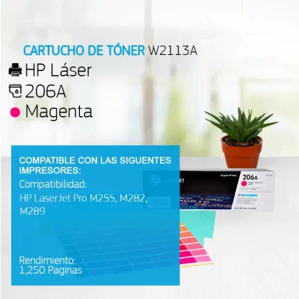 Cartucho de Tóner HP 206A Magenta W2113A 1,250 Paginas