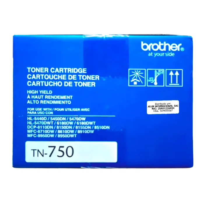 Cartucho de Tóner Brother TN-750 Negro, 8.000 Páginas