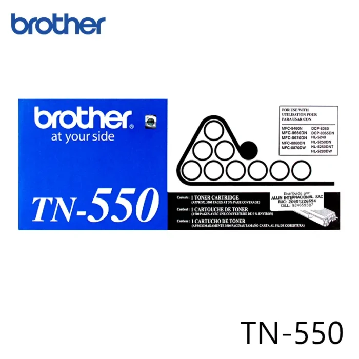 Cartucho de Tóner Brother TN-550 Negro, 3.500 Páginas