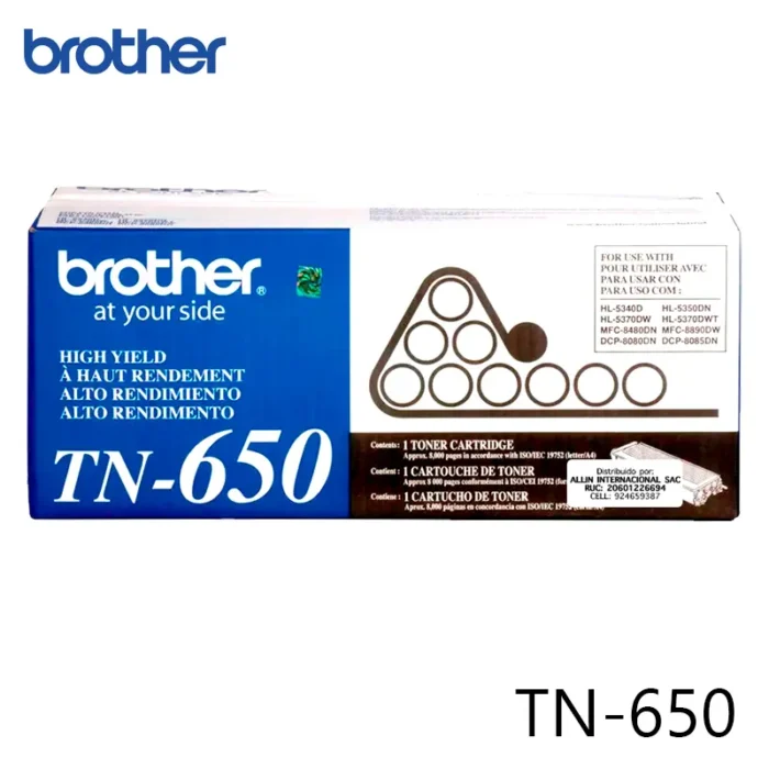 Cartucho de Tóner Brother TN-650 Negro, 8.000 Páginas