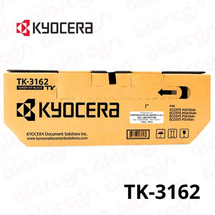 Cartucho de toner Kyocera Tk-3162 para impresoras Ecosys P3045Dn, P3145Dn, M3645Idn