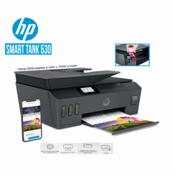 IMPRESORA HP SMART TANK 530 4SB24A IMPRIME - ESCANEA - FOTOCOPIA - INALAMBRICO
