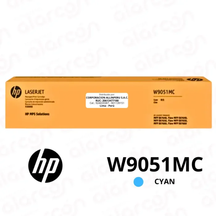 Toner HP W9051MC Cian Original | 52K Páginas | LaserJet MFP E87640